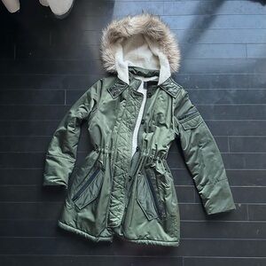 Banana Republic Green Utility Jacket with Fur Hood